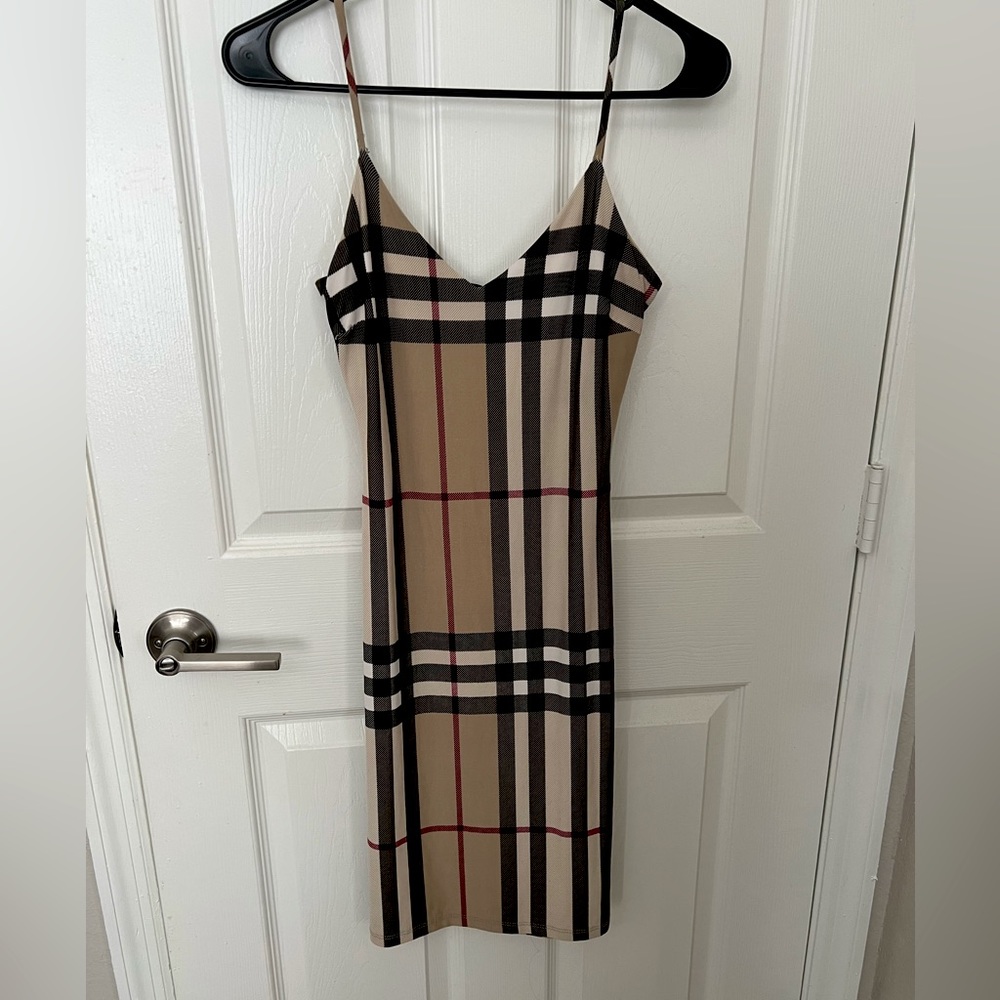 Check print dress / Brown, beige, black and red dress / slip dress / Boutique